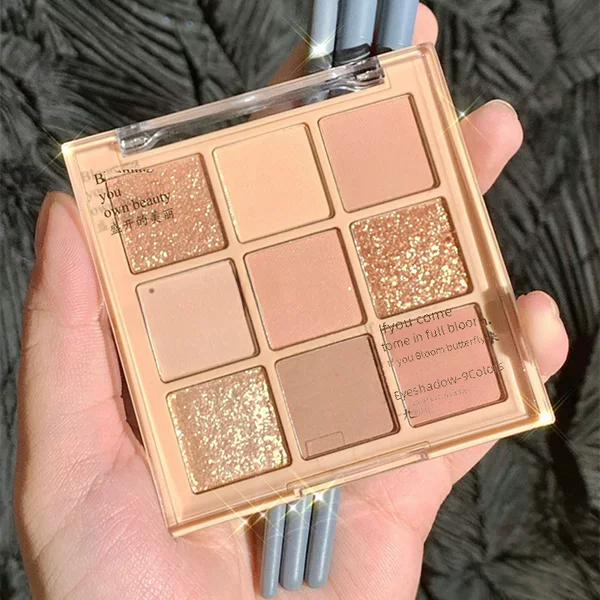 DIKALU Milk Tea Eyeshadow Plate Pearlescent Matte Jiugongge Eyeshadow Transparent 9 Color Eyeshadow Makeup Plate