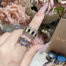 山茶中世纪风蕾丝蜂巢设计宝石指环 古董感 镀18K金皇冠叠戴戒指
