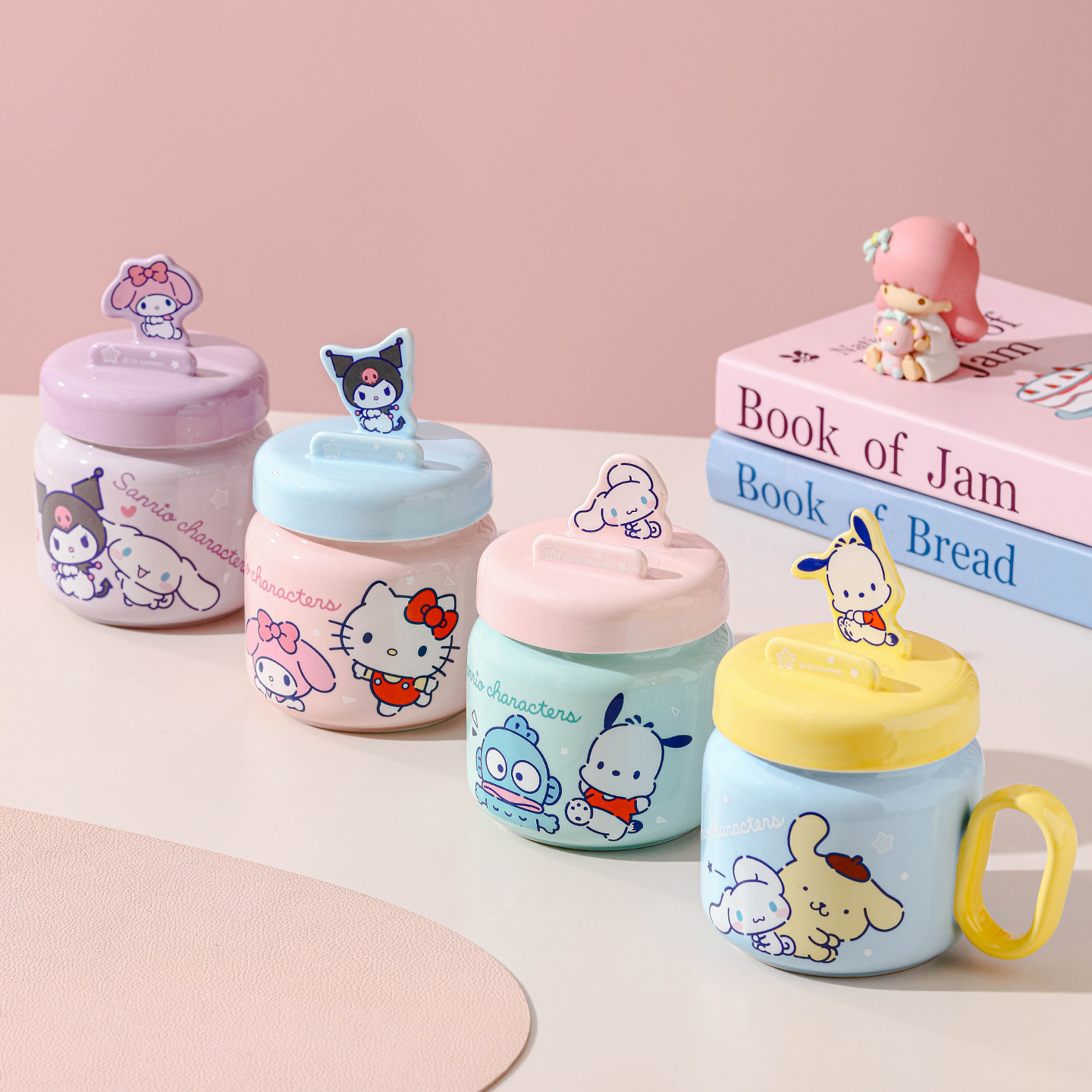 Sanliou tazas de cerámica de dibujos animados auténticas con tapa encantadora de oficina de chicas tazas portátiles tazas de agua