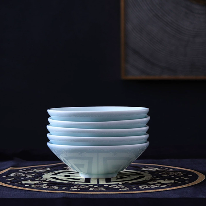 Celadon рисовая миска бытовая маленькая соломенная шляпка миска высокий труба миска глазурованный цвет китайская простая миска для супа коммерческая
