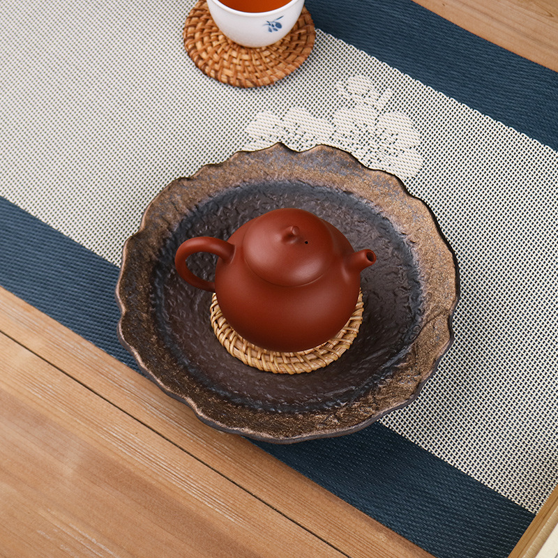 厂家批发粗陶壶承壶垫陶瓷干泡台储水茶承功夫茶具复古紫砂养壶托