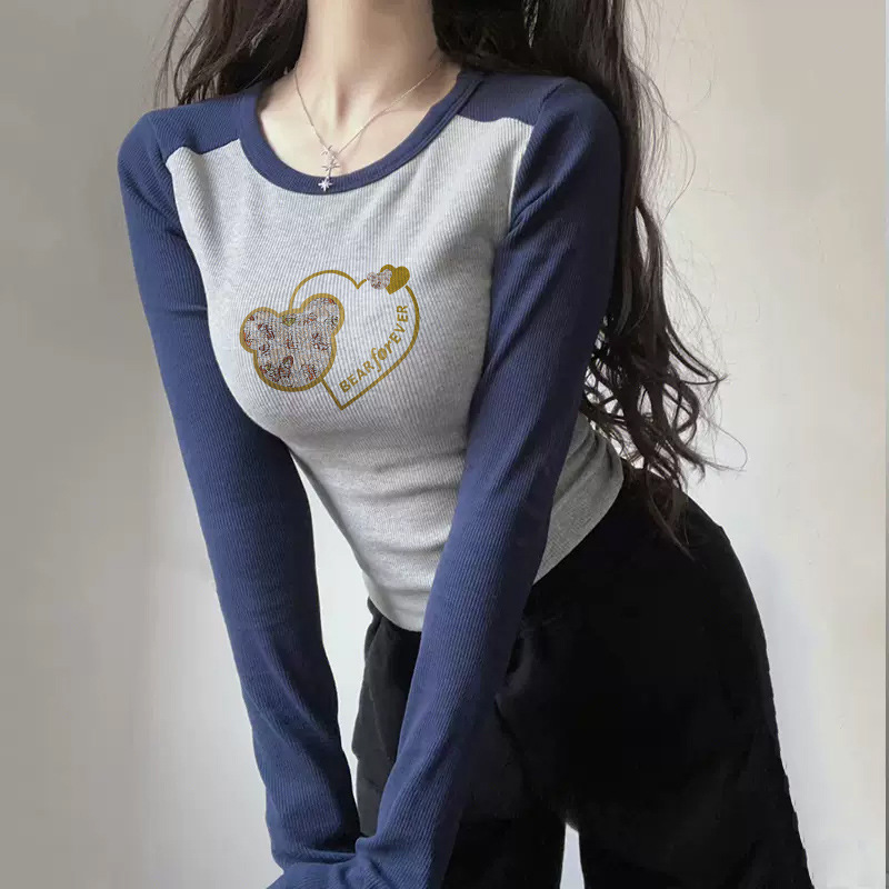 纯棉长袖t恤女装2025新款春秋冬季加绒修身内搭打底衫辣妹短上衣|undefined
