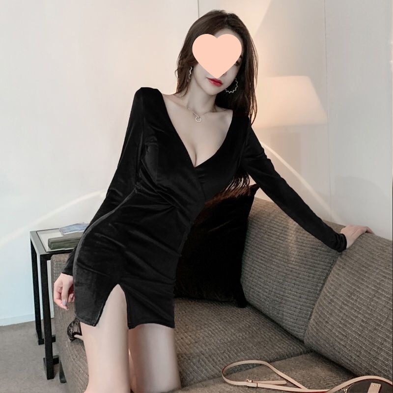 Sexy Low-Cut Deep V Neck Dress for Women, Gold Velvet Autumn Dress, 2022 New Elegant, Slim Fit Hip Skirt Sexy Low-Cut Deep V Neck Dress for Women, Gold Velvet Autumn Dress, 2022 New Elegant, Slim Fit Hip Skirt