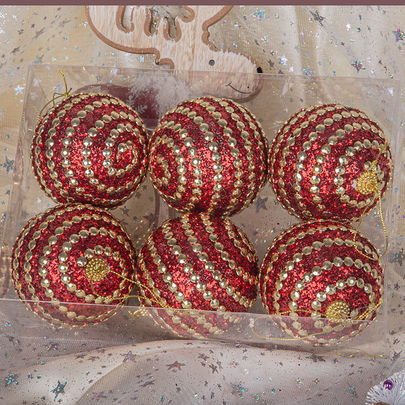 En stock stick cadena perlas brillo BOLA DE Navidad espuma bola colgante 8cm6/PCS vacaciones decoración bola centro comercial ventana Decoración