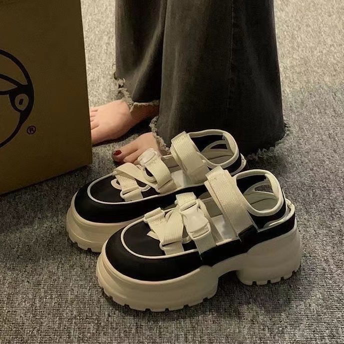 Baotou sandalias de mujer verano no fugas dedo de los pies pan de cabeza gruesa zapatos de pizarra huecos sandalias deportivas