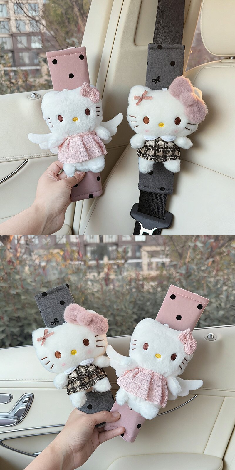 Cute Kt Kitten Car Interior Decoration, Car Seat Belt Plush Shoulder Protector, Cartoon Doll Anti-Neck-Strangling Cover, Creative