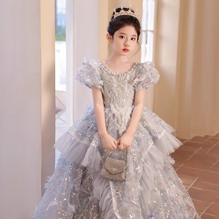 Girls' Evening Dress Host Birthday Flower Girl Princess Dress Children's Light Luxury Niche High-end Piano Performance Dress