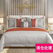 樣板間新中式床品軟裝配搭多件套裝飾橘色設計感樣板間用展示床品