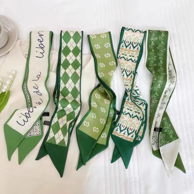 2022 Spring Slim Hairband Net Pop Hair Tie with Packaging Decor Long Scarf Whitening Youthful Green Head Accessory