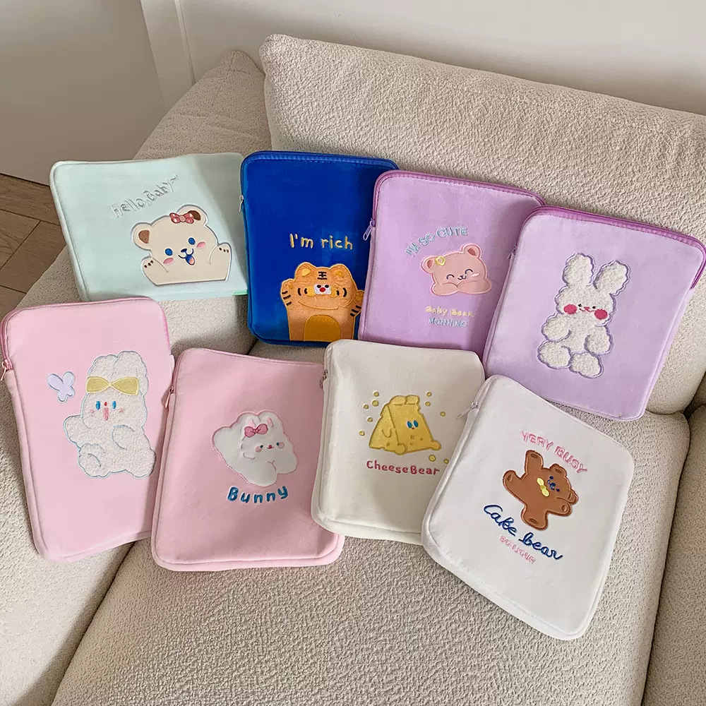 2025新款卡通小熊小兔毛绒平板包11寸ipade收纳包少女平板内胆包