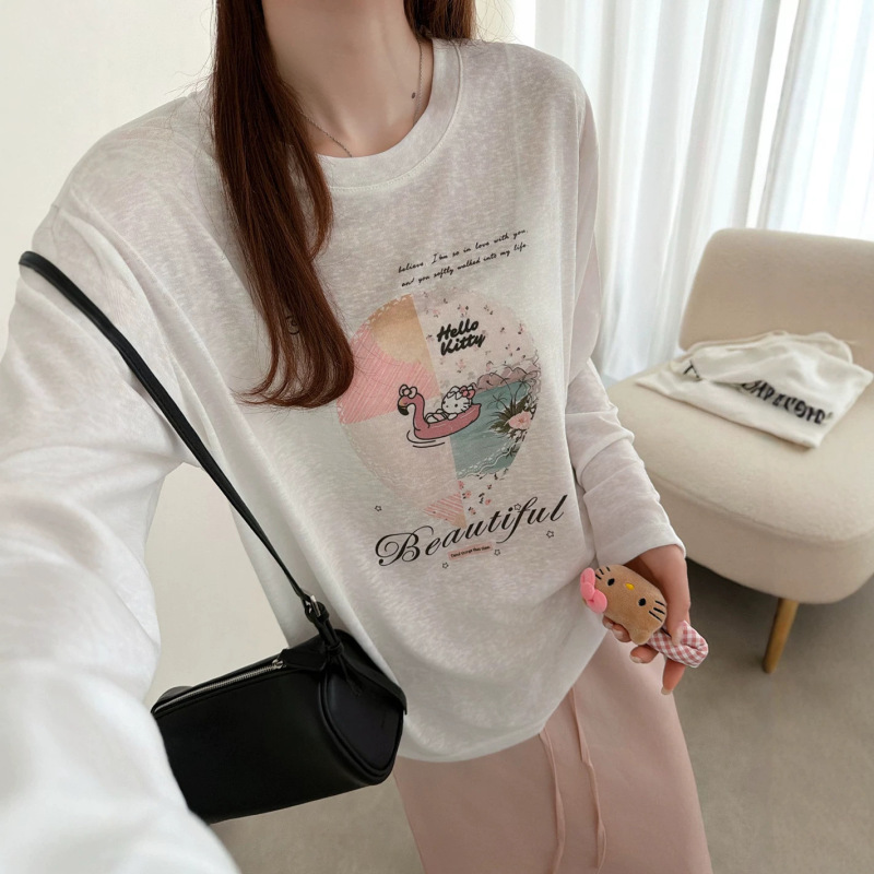 Korean Casual Style Hot Air Balloon Print Long-Sleeved T-Shirt for Women, New Summer Style, Versatile Loose Sun Protection Cover-Up Shirt, Base Shirt Korean Casual Style Hot Air Balloon Print Long-Sleeved T-Shirt for Women, New Summer Style, Versatile Loose Sun Protection Cover-Up Shirt, Base Shirt