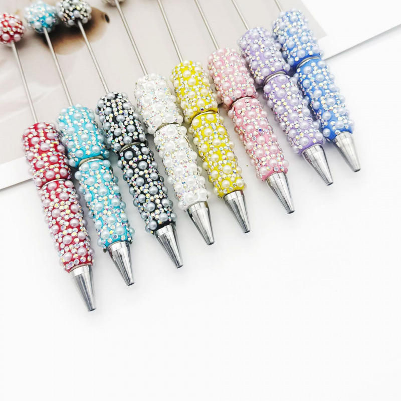 DIY Pearl Full Diamond Beaded Pen Heavy Industry Diamond Ballpoint Pen Educational Handmade Student Stationery Gifts Spot Wholesale