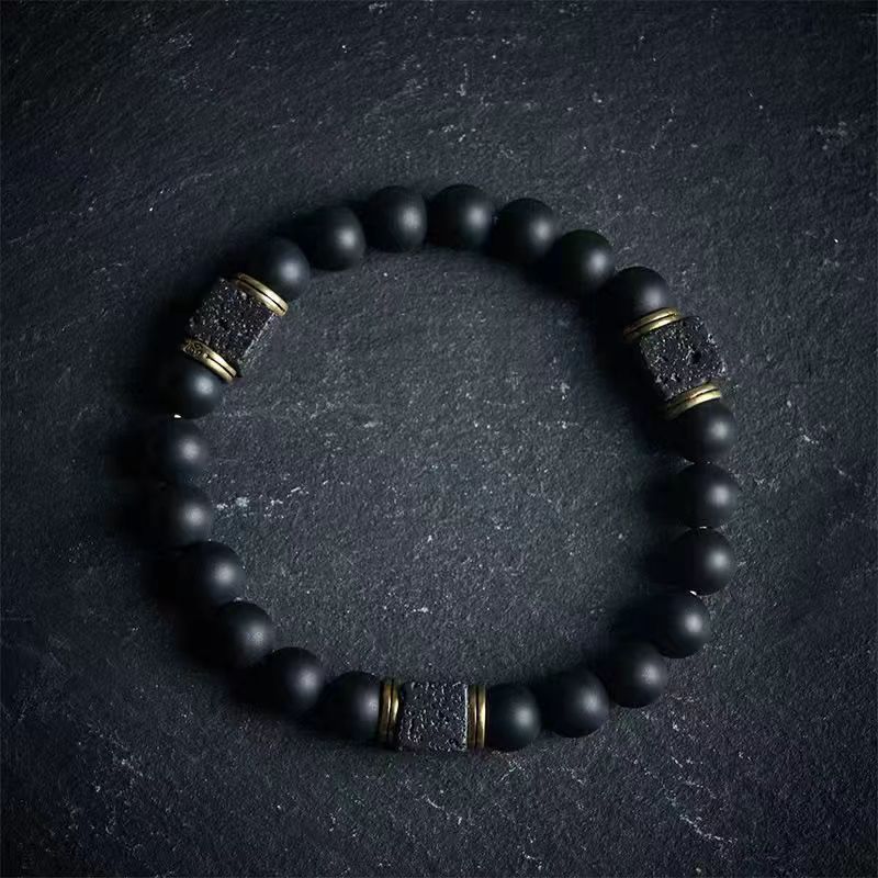 Frosted black agate volcanic stone square model