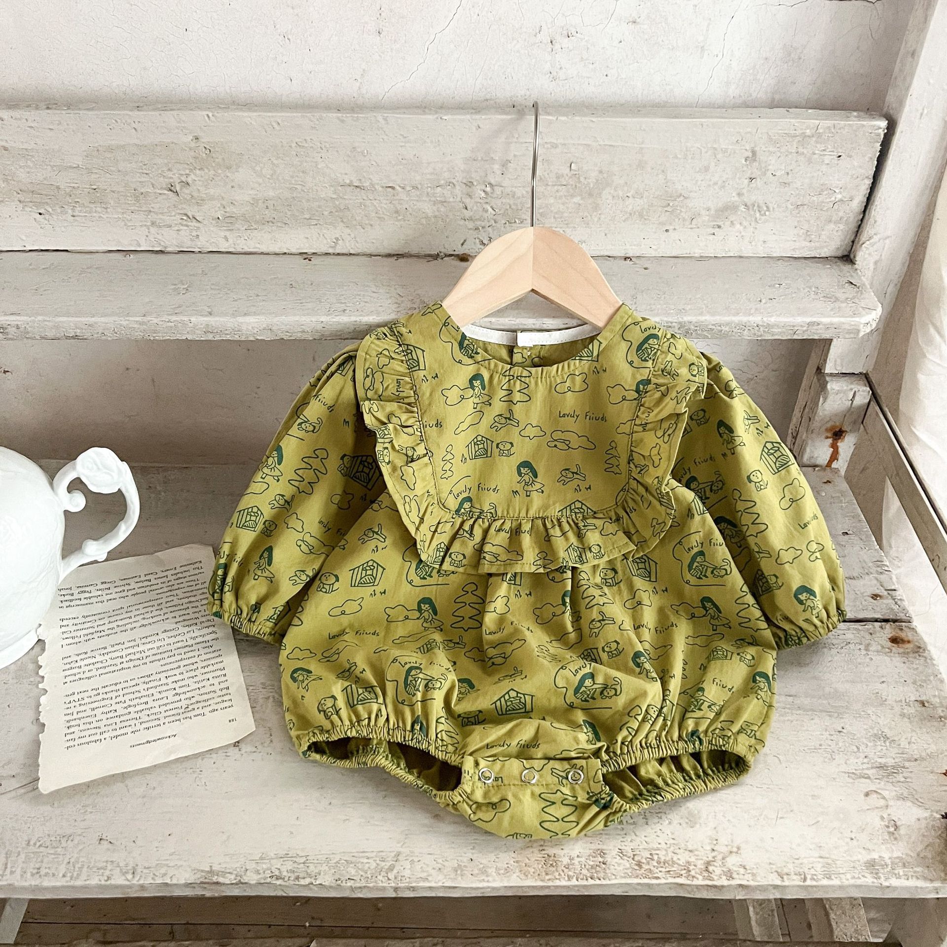 INS estilo coreano niñas algodón geométrico impreso mameluco recién nacido a principios de otoño suelta mono mameluco moda