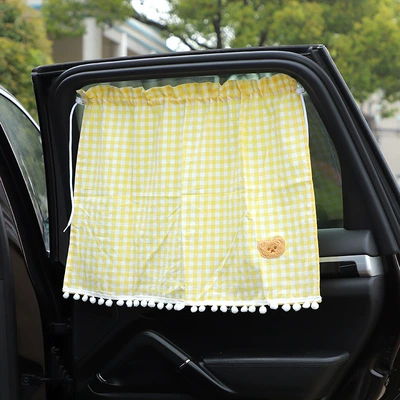 car side block interior shading — Sun shade - plaid-curtains-bear-yellow