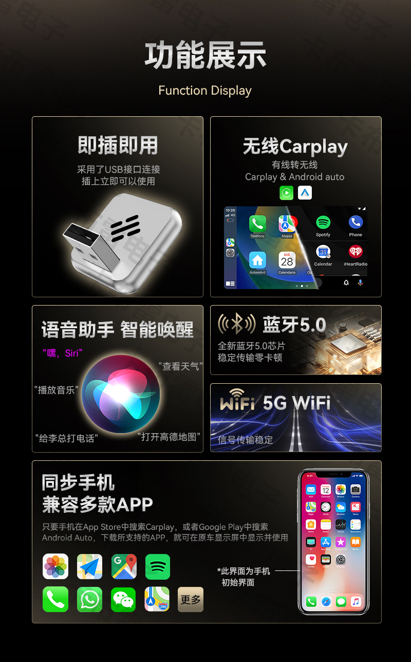 Cross-Border Carplay Wireless Adapter Two-In-One Car-Machine Connectivity Conversion Box Smart Carplay Box