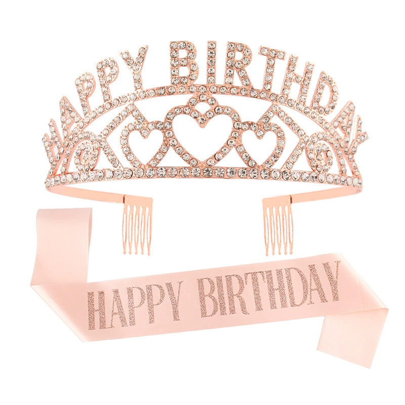 Европейская и американская праздничная корона-диадема с надписью HAPPY BIRTHDAY, стразы, украшение для волос, тиара-принцесса, подарок на день рождения
