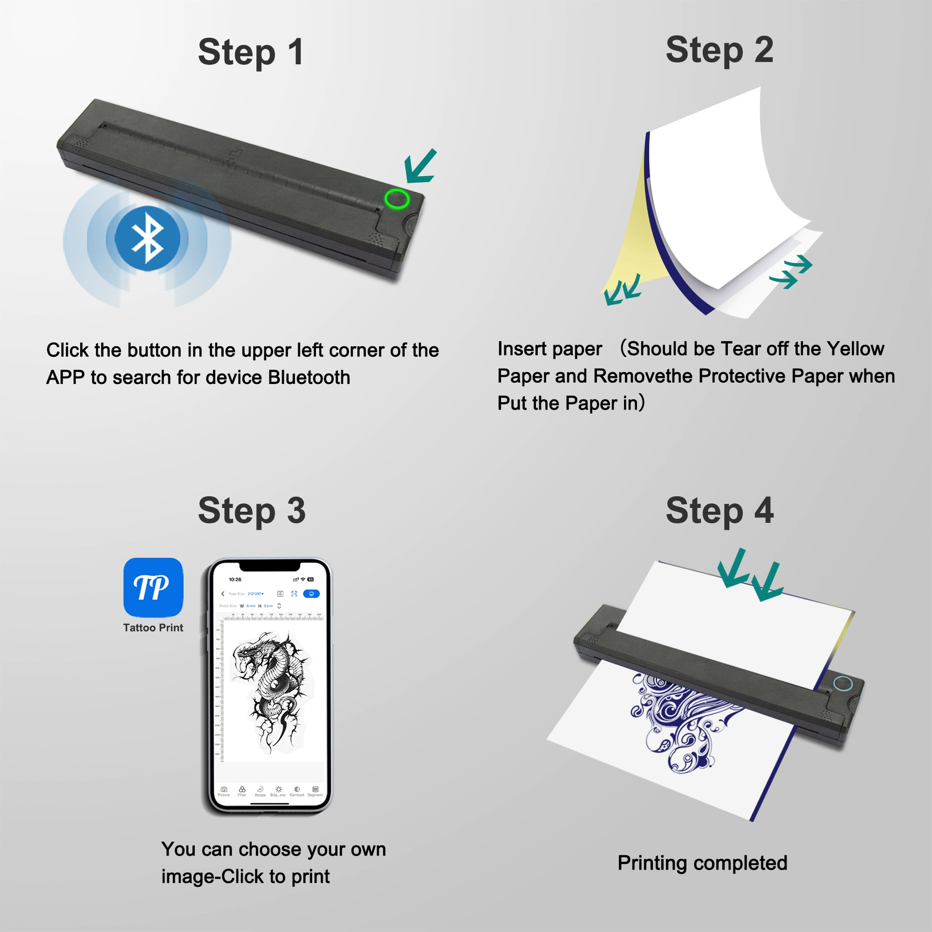 TD-820 Wholesale Discount Bluetooth Thermal Thermal Transfer Tattoo A4 Portable Printer Quick Print Barcode