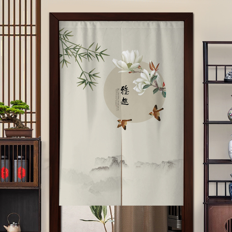 New Chinese-Style Door Curtain Partition Curtain for Home, Zen Kitchen Decorative Curtain, Bedroom No-Drill Hanging Curtain, Toilet Half Curtain