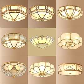 家装美式全铜led吸顶灯 跨境现货圆形客厅灯简约现代卧室房间灯具