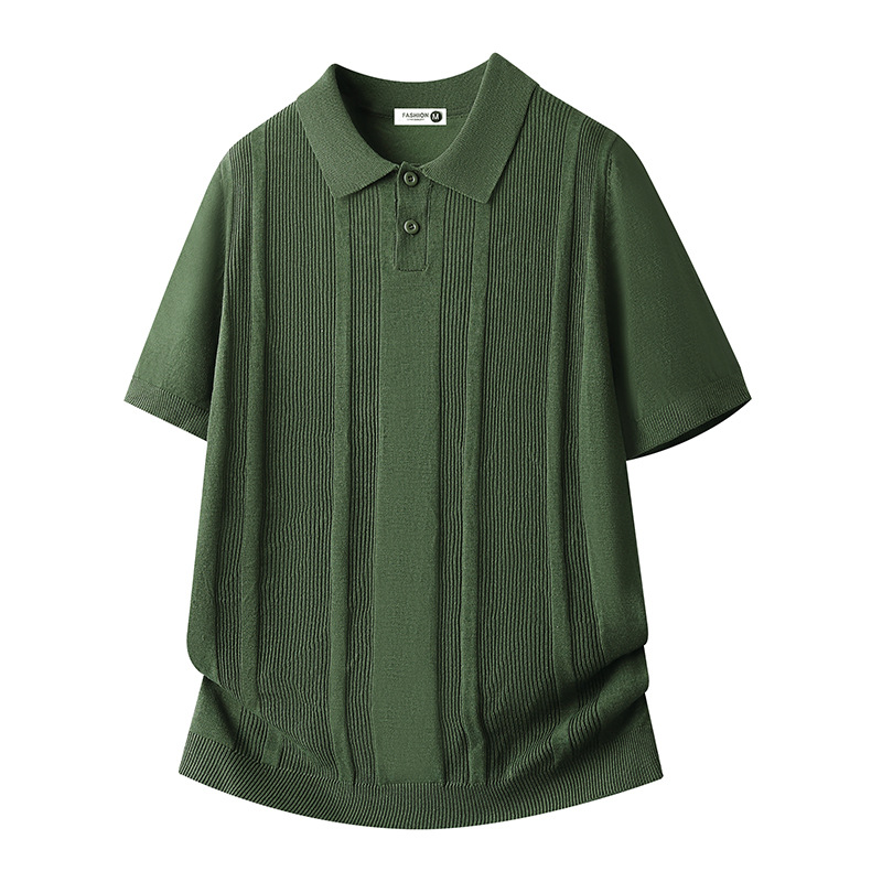 Polo camiseta de punto camiseta de manga corta camiseta de hombre solapa rayas huecas viejos vientos de alto nivel de verano fábrica transfronteriza al por mayor