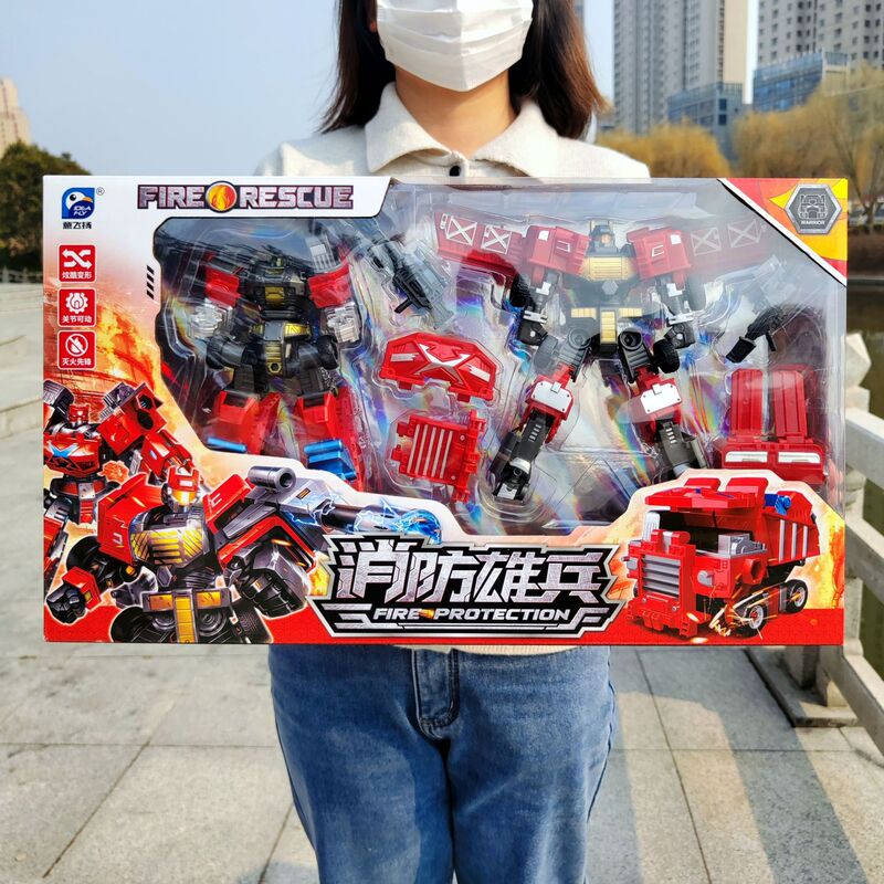 Fire Fighting Soldiers Transformation Car Robot Set Boys Children's Toys Educational Institutions Enrollment Gifts Wholesale