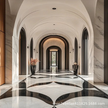 黑白入户走廊法式仿水刀大理石拼花瓷砖岩板玄关客厅拼图地砖陶瓷