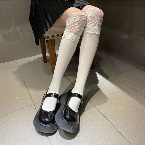 JK white socks cotton mid-calf Japanese lace edge ankle socks Lolita student cute