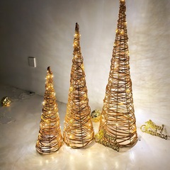 跨境圣诞节摆件带灯led圣诞树装饰品节日圣诞用品金粉发光塔尖