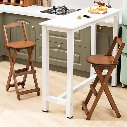 Foldable bar chair high stool home cashier bar restaurant chair living room backrest solid wood modern minimalist