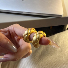 菱形格纹C形耳圈杨紫同款雅典娜金色耳环真金电镀S925纯银针耳饰