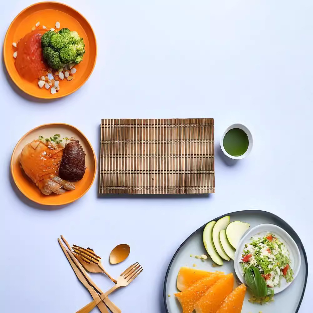 Cojín de bambú tejido spot transfronterizo almohadilla de comedor resistente al quemado almohadilla de aislamiento térmico puede almacenar plegable almohadilla de comedor de bambú lavable almohadilla de taza