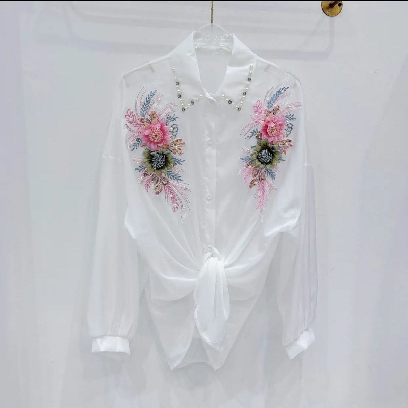 Heavy Three-Dimensional Flower Sunscreen Shirt - Pink