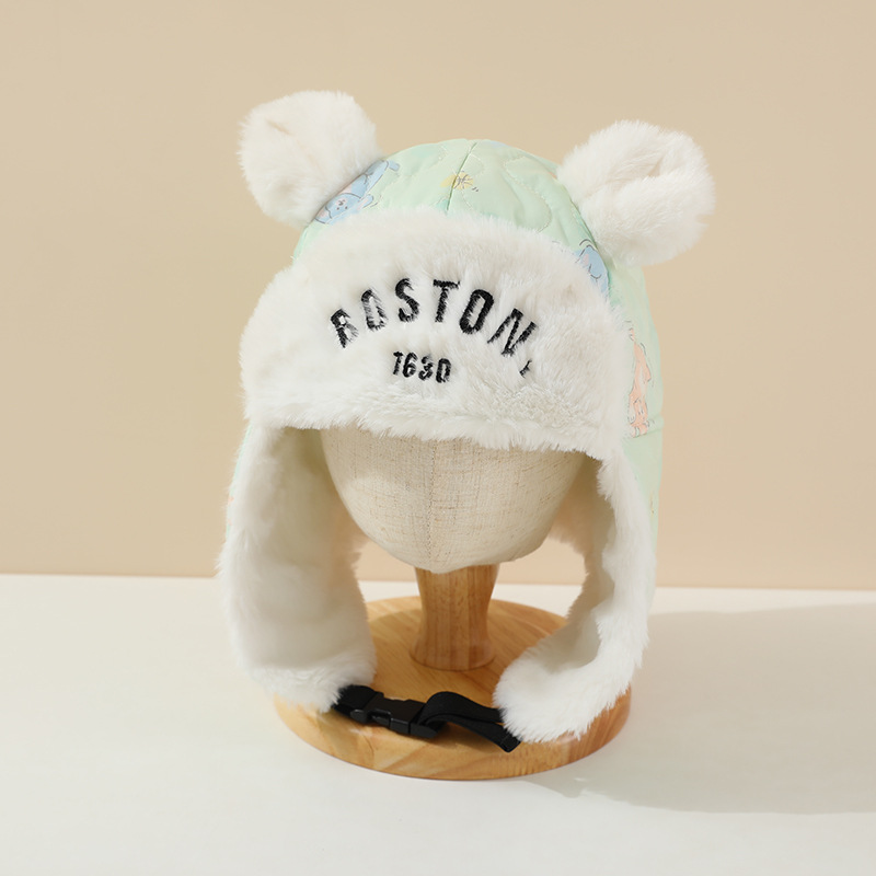 Sombreros de moda coreana de letras para niños otoño y invierno caliente y grueso sombreros de orejas para bebés de hombres y mujeres con gorras de lana de invierno