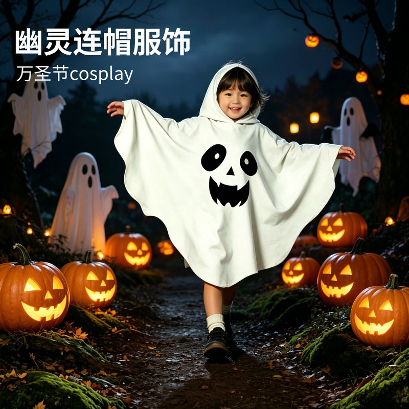 Halloween Pumpkin Ghost Cape Children's Kindergarten Party Costume Cute Funny Cloak Set Cosplay Outfit
