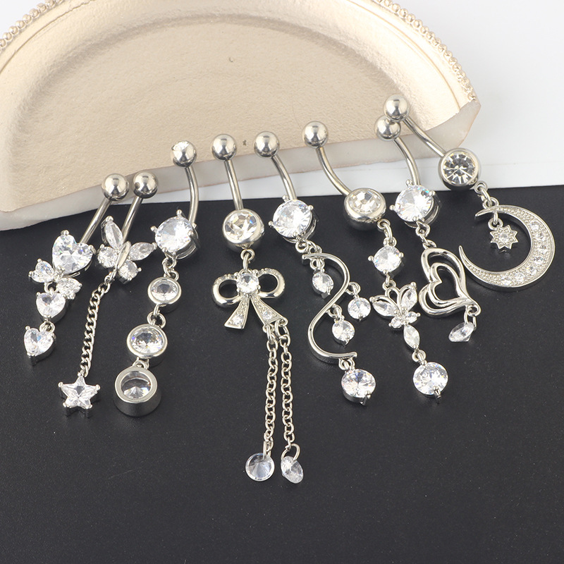 8-Piece Set Zircon Belly Button Ring Suit Navel Ring Body Piercing Jewelry Silver Stainless Steel detail image 7