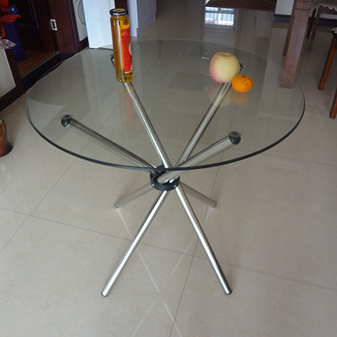 Tempered Glass Dining Table Round Home Reception Negotiation Transparent Stainless Steel Small Apartment Simple Outdoor Folding Dining Table