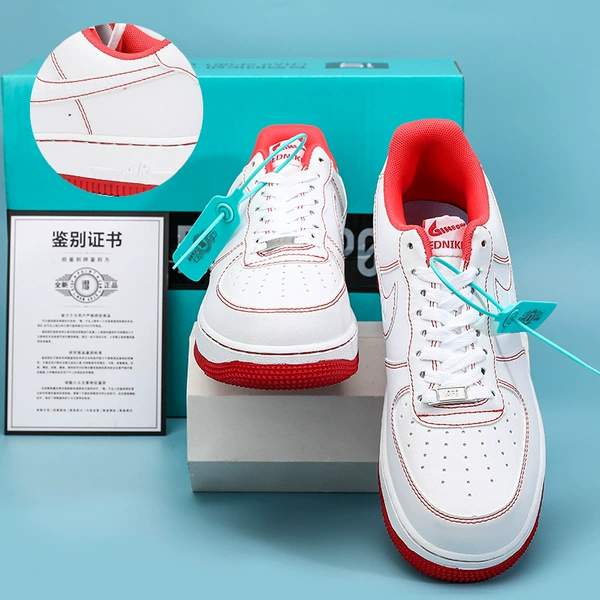White and red stitching