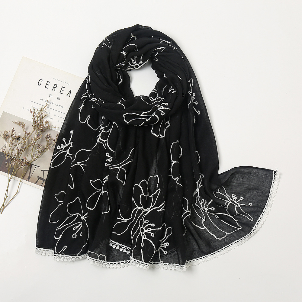 200g Weight Silk Scarf Classification Holiday, Daily Occasion Polyester Material Flower Pattern Spring, Autumn Season Women's Gender Sweet, Pastoral Style Women's Sweet Pastoral Flower Polyester Silk Scarf 4