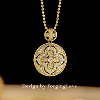 Чистый 14K золотой кулон женский Мосан инкрустированные 14K Золото Круглый бренд цветок ожерелье кулон золотые украшения 12680
