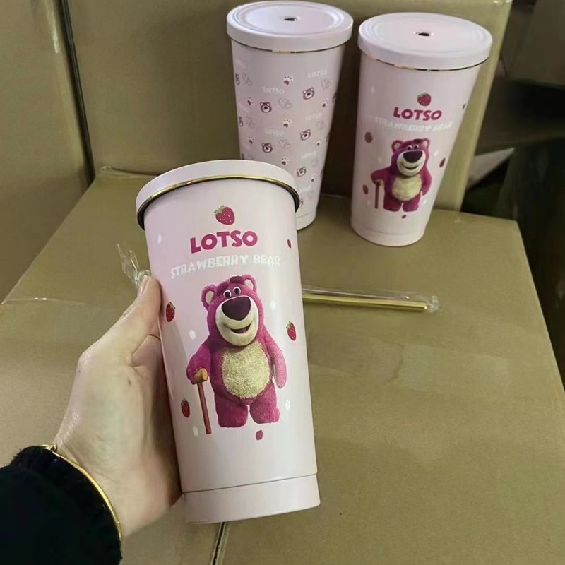 卡通图案三丽鸥双层不锈钢吸管杯新款金边盖子便携式大容量保冷杯|undefined