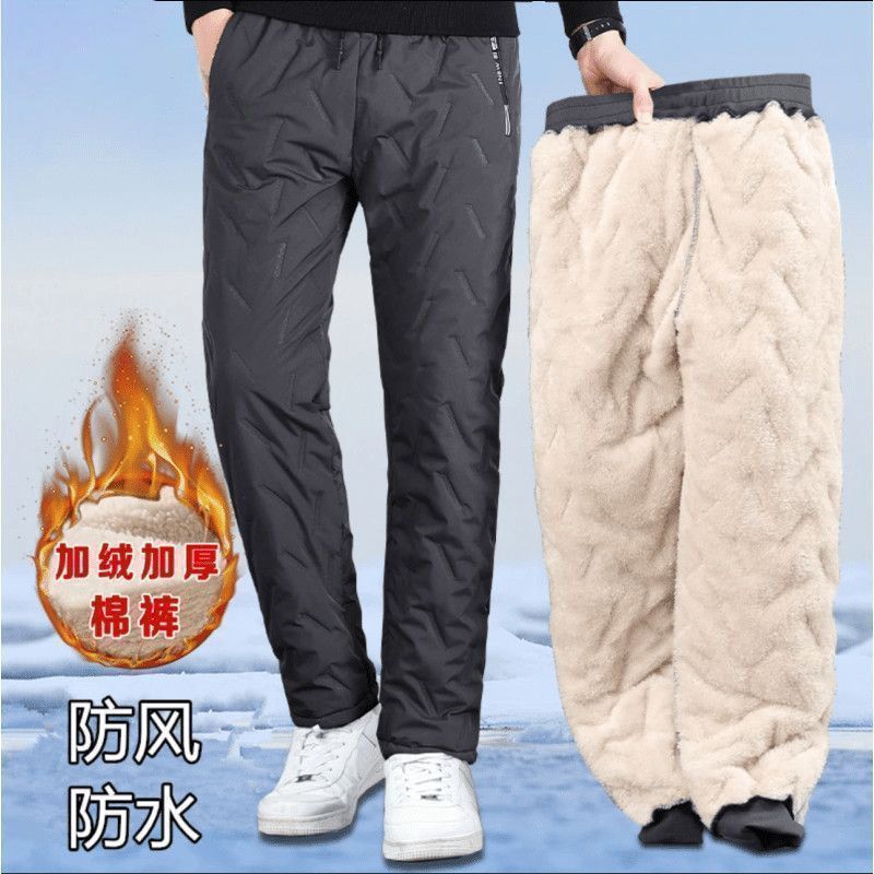 Men's quilted lamb fleece thermal pants, 2026 winter new style, fashionable, thickened, warm and stylish cold-proof pants.