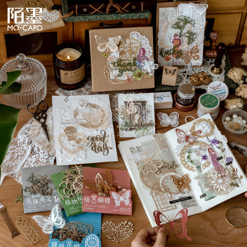 Mo Mo Material Paper Floating Flower Series Retro Hollow Handbook DIY Material Decoration Stickers 10 sheets into 6 styles