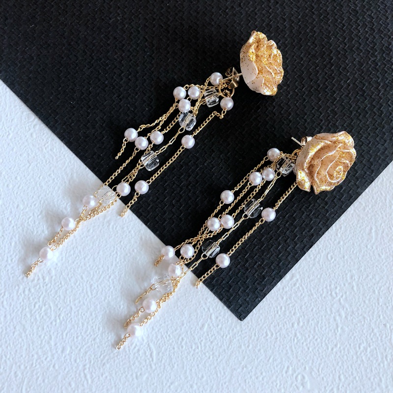 Nihaojewelry Jewelry Wholesale Vintage Pearl Enamel Tassel Earrings display picture 3