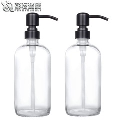 廠家直供透明玻璃瓶波士頓瓶500ml不鏽鋼按壓泵頭沐浴露瓶皂液器