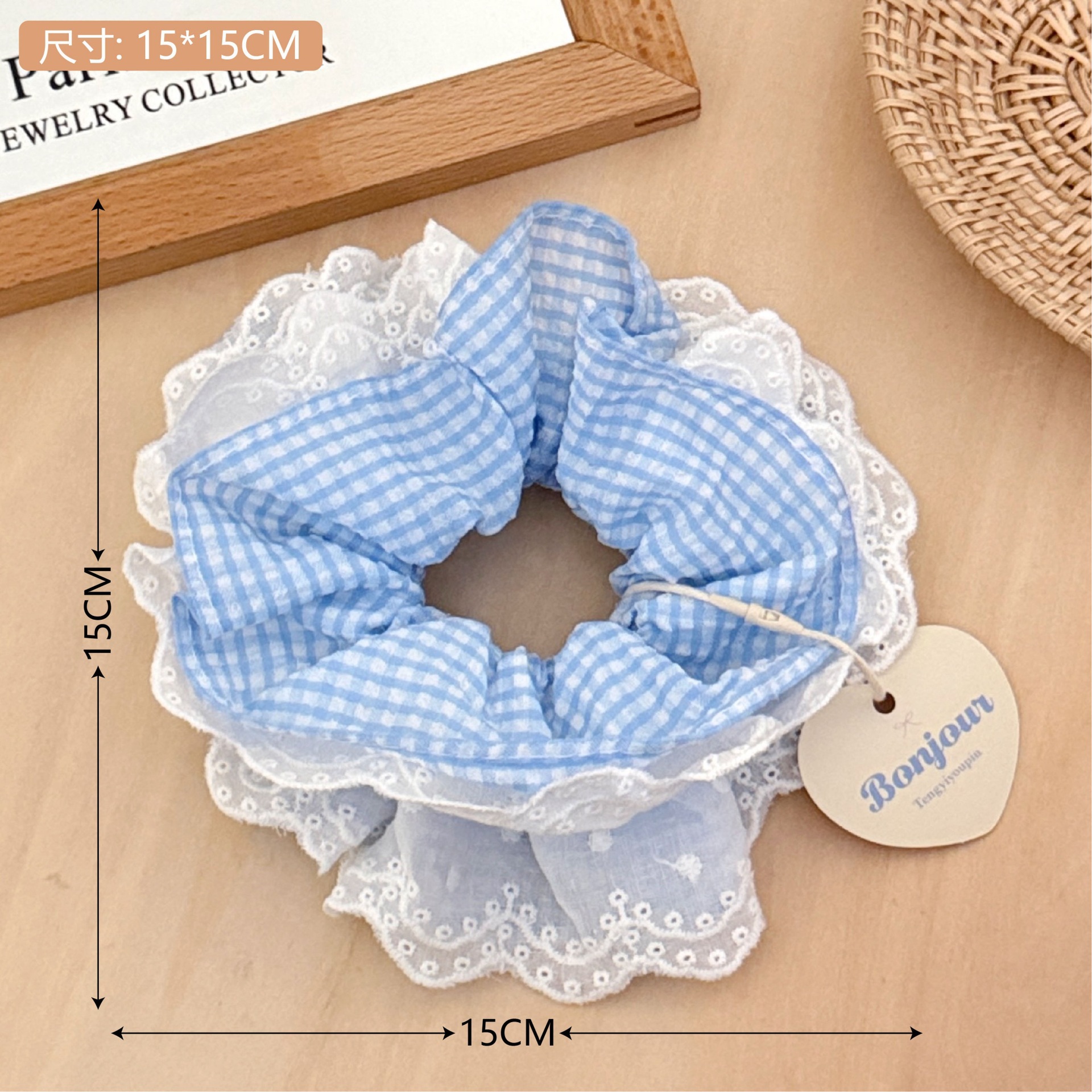 Verano refrescante bowknot encaje intestino grueso anillo para el cabello niña estilo pastoral sentido de alta calidad bola grande cuerda para el cabello