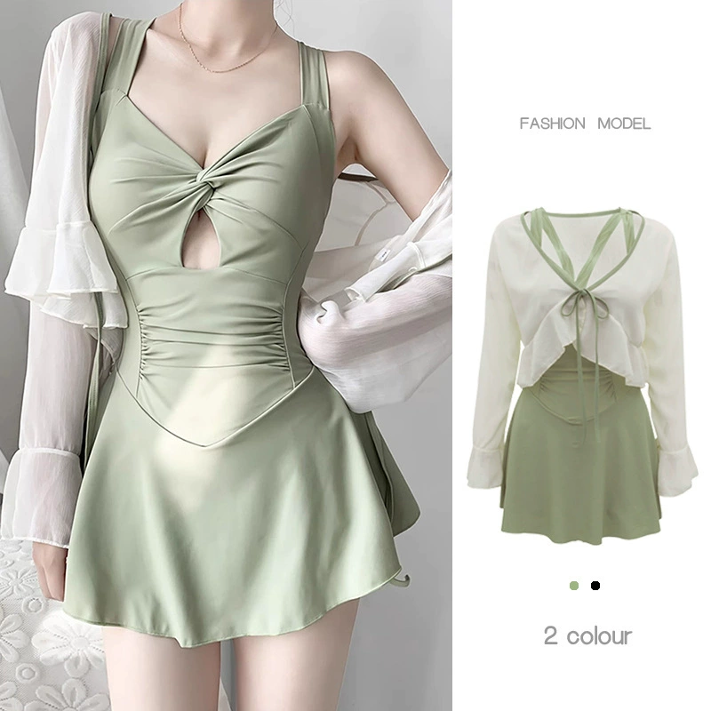 2025 новый женский цельный купальник, высококачественная свободная блузка с длинными рукавами, защита от солнца, закрывающая тележку и похудение, супер сказочный стиль, горячий источник