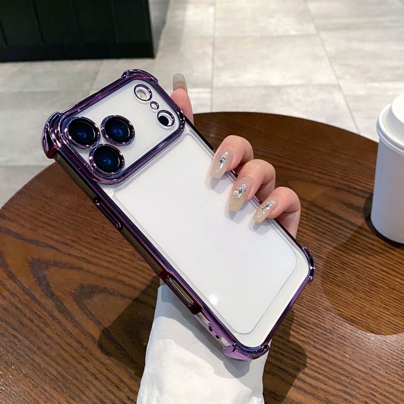 适用iPhone17PROMAX气囊防摔手机壳透明电镀带镜头膜苹果16硬防摔|undefined