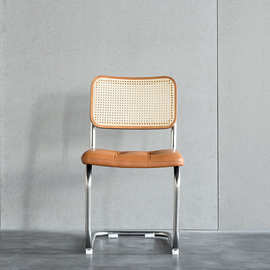 藤椅扶手椅家用餐椅网红不锈钢椅子北欧简约单人椅靠背ins