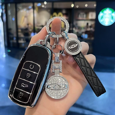 Chery Arrizo 8 Key Cover Tiggo 8Pro Car Buckle Tiggo 9/8/8Plus/7Plus Simple European Mengda Shell (Car key bag) - model-c-black-key-cover-diamond-ring-car-logo-leather-buckle-diamond-car-logo